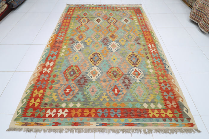 206 x 297 cm | Multicolor Wool Kilim Area Traditional Hand Woven Oriental Carpet