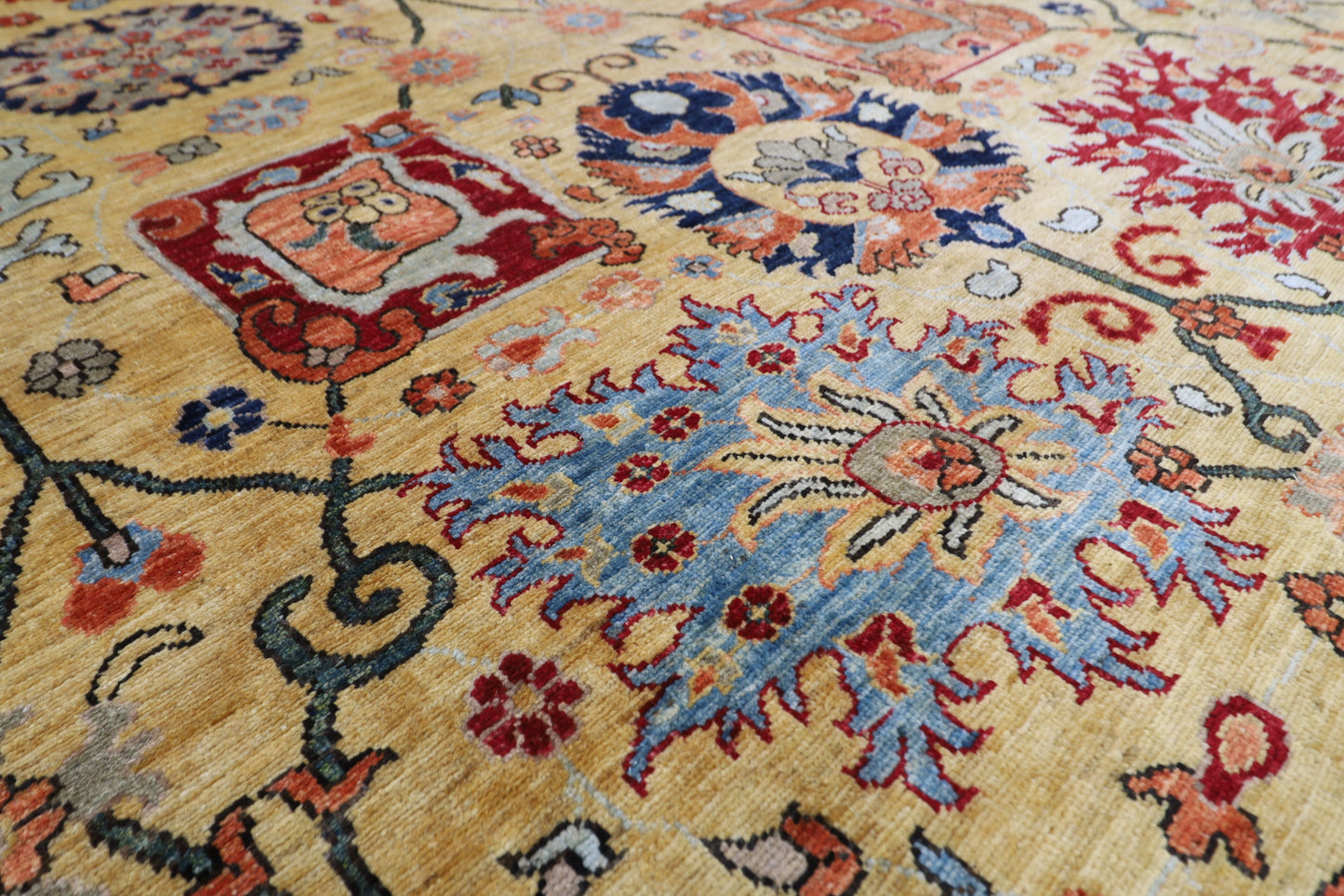 304 x 418 cm | Mustard Bidjar Afghan Tribal Hand Knotted Veg Dye Wool carpet