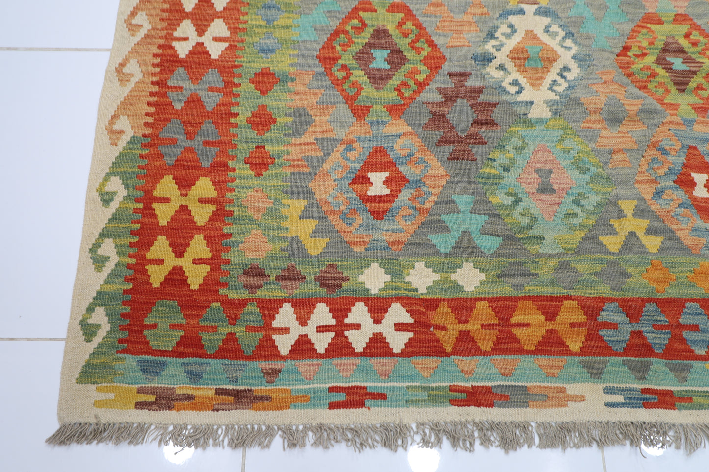 206 x 297 cm | Multicolor Wool Kilim Area Traditional Hand Woven Oriental Carpet
