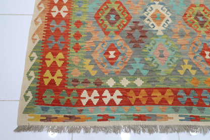 206 x 297 cm | Multicolor Wool Kilim Area Traditional Hand Woven Oriental Carpet