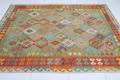 206 x 297 cm | Multicolor Wool Kilim Area Traditional Hand Woven Oriental Carpet