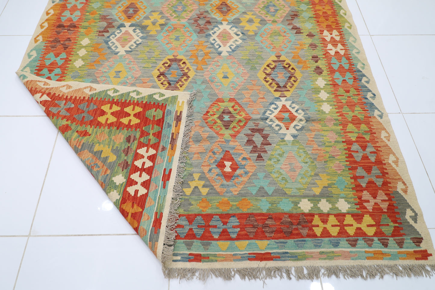 206 x 297 cm | Multicolor Wool Kilim Area Traditional Hand Woven Oriental Carpet