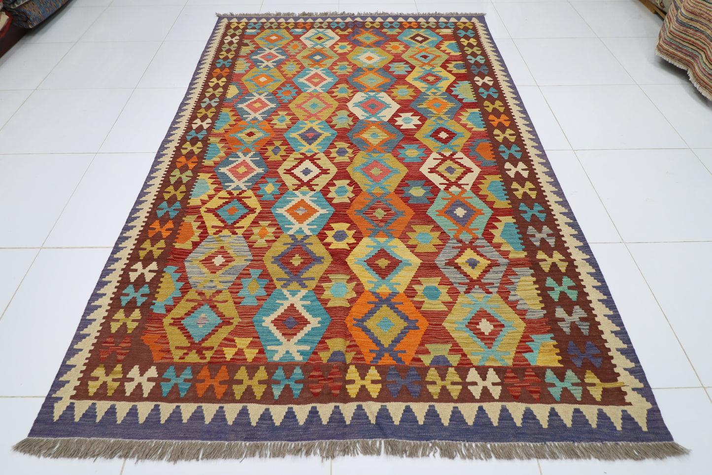 197 x 292 cm | Multicolor Wool Kilim Area Traditional Hand Woven Oriental Carpet