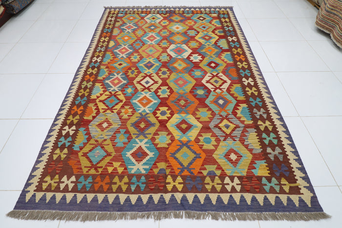 197 x 292 cm | Multicolor Wool Kilim Area Traditional Hand Woven Oriental Carpet