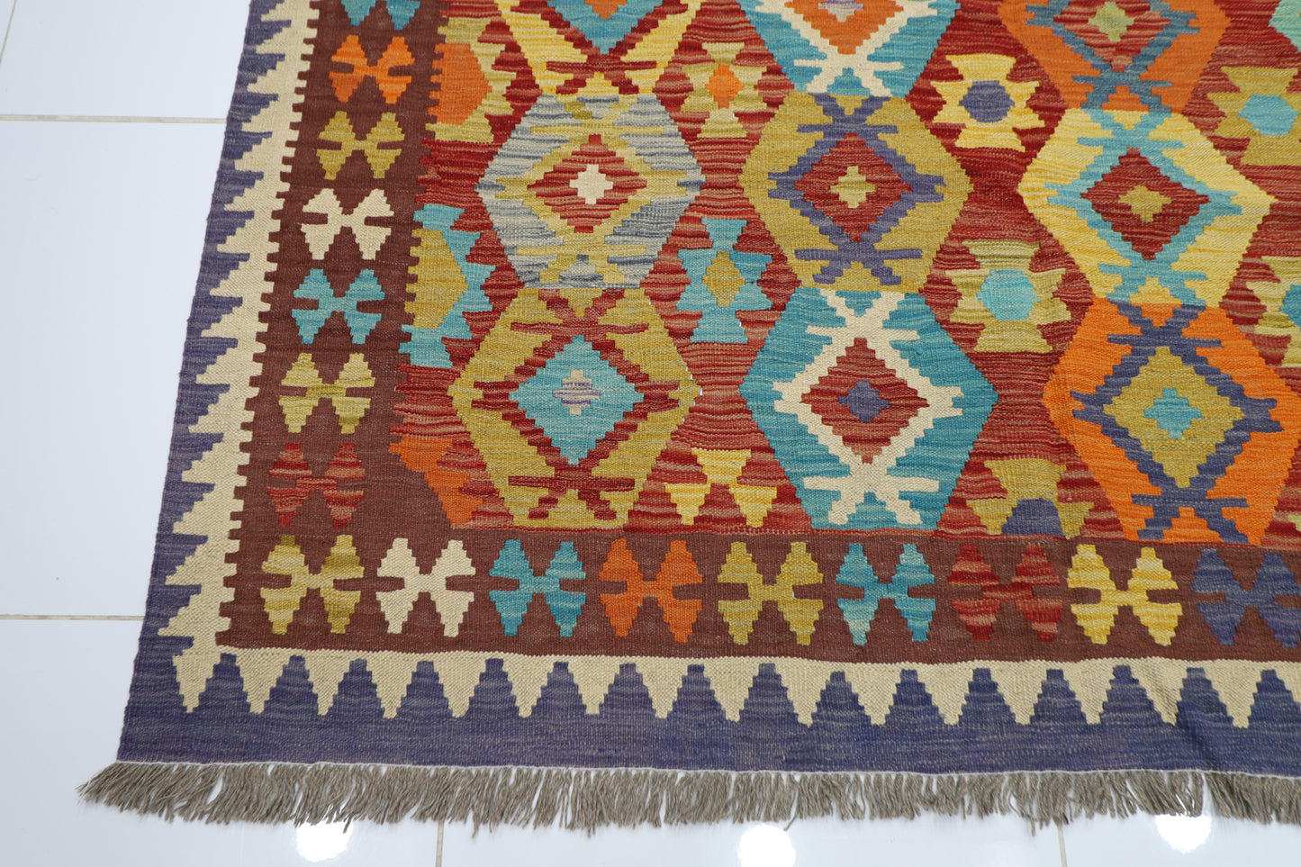 197 x 292 cm | Multicolor Wool Kilim Area Traditional Hand Woven Oriental Carpet