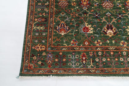 150 x 177 cm | Floral Green Design Hand Knotted Veg Dye Wool Afghan Carpet