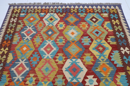 197 x 292 cm | Multicolor Wool Kilim Area Traditional Hand Woven Oriental Carpet