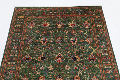 150 x 177 cm | Floral Green Design Hand Knotted Veg Dye Wool Afghan Carpet