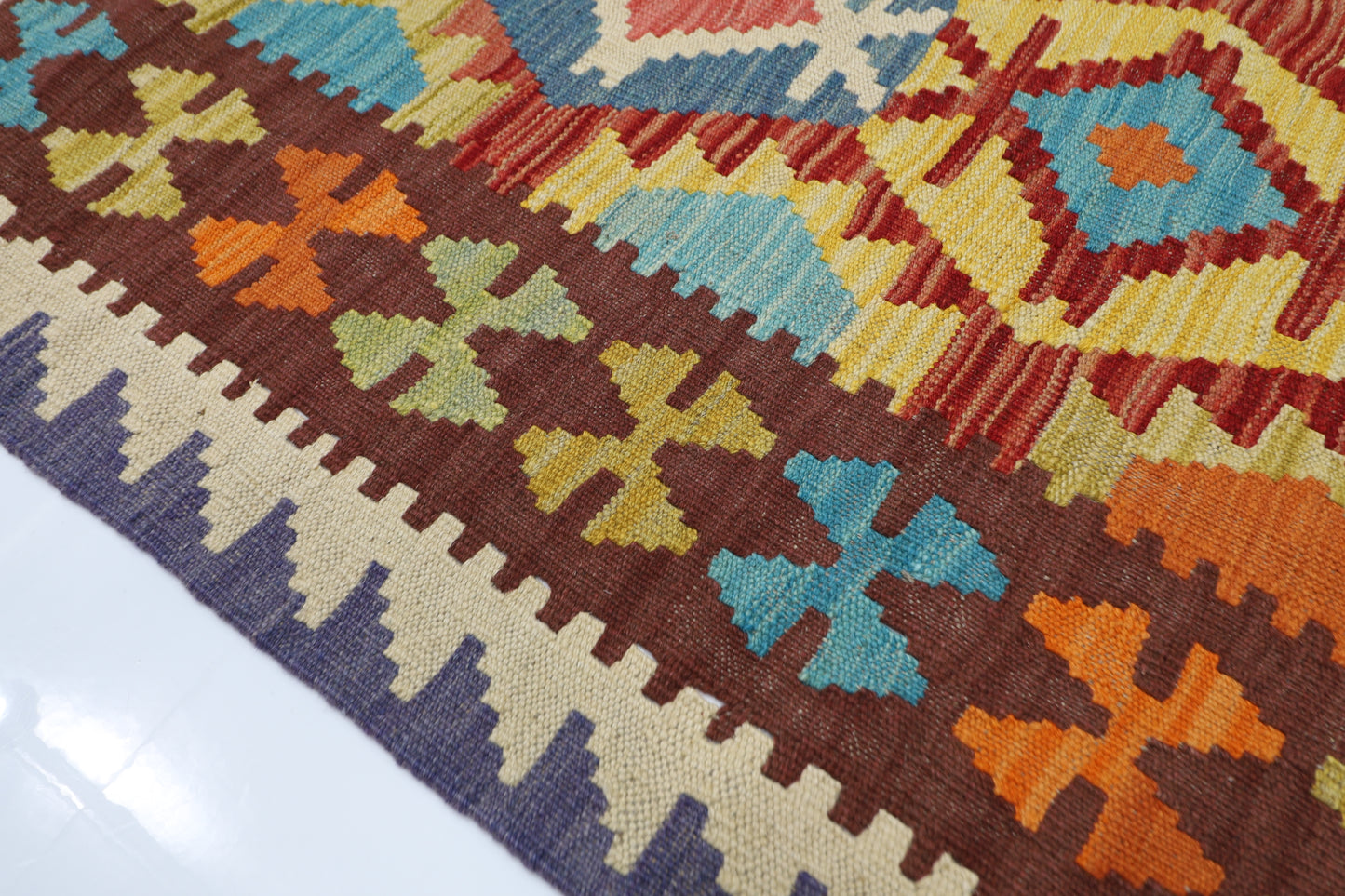 197 x 292 cm | Multicolor Wool Kilim Area Traditional Hand Woven Oriental Carpet