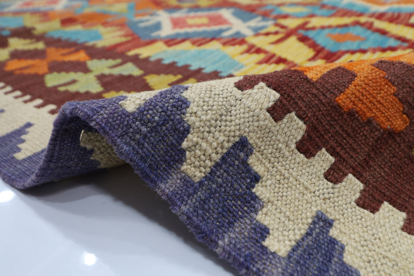 197 x 292 cm | Multicolor Wool Kilim Area Traditional Hand Woven Oriental Carpet