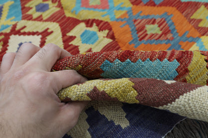 197 x 292 cm | Multicolor Wool Kilim Area Traditional Hand Woven Oriental Carpet