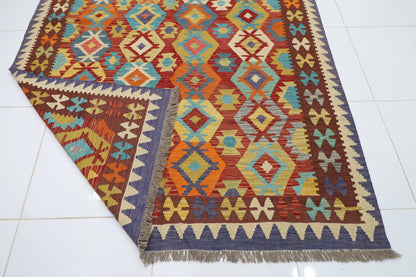 197 x 292 cm | Multicolor Wool Kilim Area Traditional Hand Woven Oriental Carpet