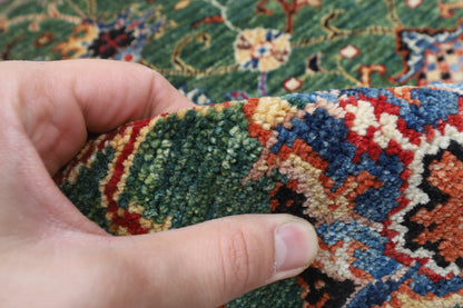 150 x 177 cm | Floral Green Design Hand Knotted Veg Dye Wool Afghan Carpet