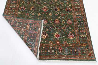 150 x 177 cm | Floral Green Design Hand Knotted Veg Dye Wool Afghan Carpet