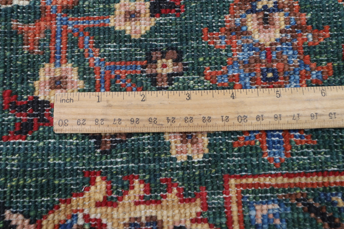 150 x 177 cm | Floral Green Design Hand Knotted Veg Dye Wool Afghan Carpet