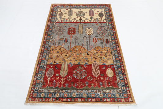 119 x 179 cm | Tree of life Design Hand Knotted Veg Dye Wool Afghan Carpet