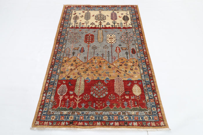 119 x 179 cm | Tree of life Design Hand Knotted Veg Dye Wool Afghan Carpet
