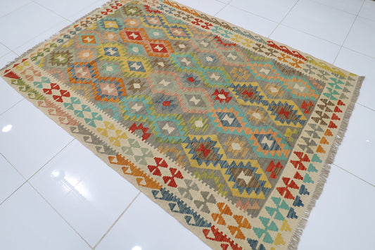 177 x 248 cm | Alfombra Oriental Tradicional Kilim de Lana Multicor Tejida a Mano