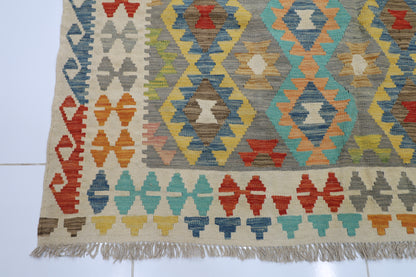 177 x 248 cm | Multicolor Wool Kilim Area Traditional Hand Woven Oriental Carpet