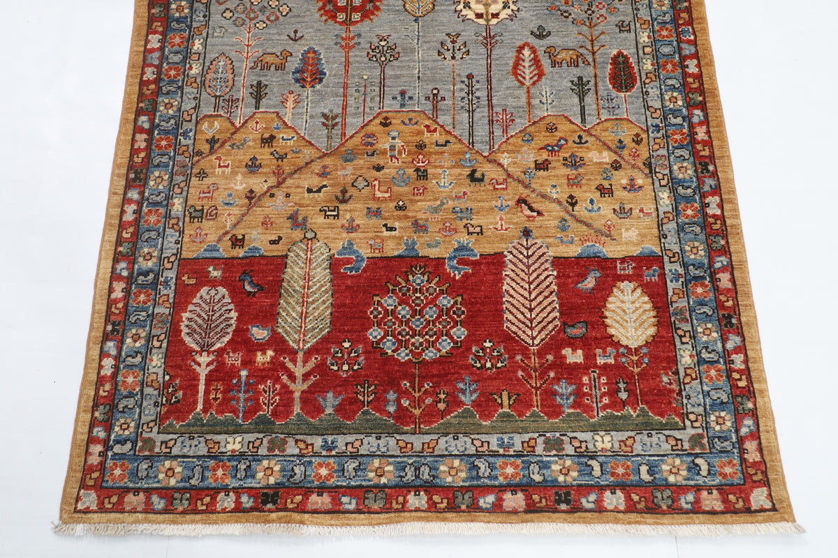 119 x 179 cm | Tree of life Design Hand Knotted Veg Dye Wool Afghan Carpet