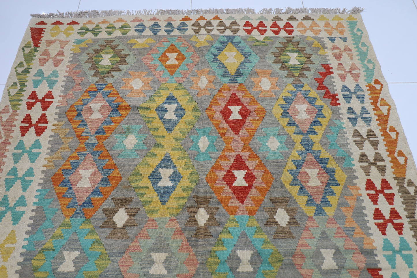 177 x 248 cm | Multicolor Wool Kilim Area Traditional Hand Woven Oriental Carpet