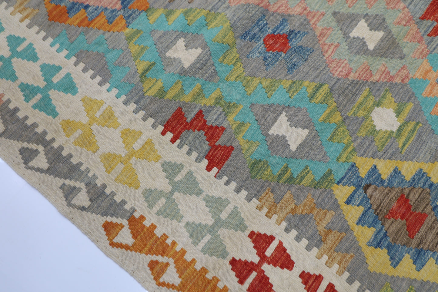 177 x 248 cm | Multicolor Wool Kilim Area Traditional Hand Woven Oriental Carpet
