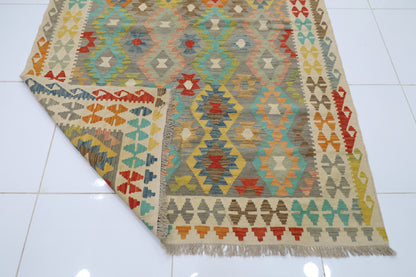 177 x 248 cm | Multicolor Wool Kilim Area Traditional Hand Woven Oriental Carpet