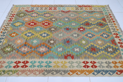 177 x 248 cm | Multicolor Wool Kilim Area Traditional Hand Woven Oriental Carpet