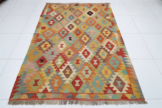 175 x 234 cm | Multicolor Wool Kilim Area Traditional Hand Woven Oriental Carpet