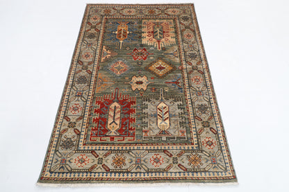 121 x 181 cm | Geometric Design Hand Knotted Veg Dye Wool Afghan Carpet