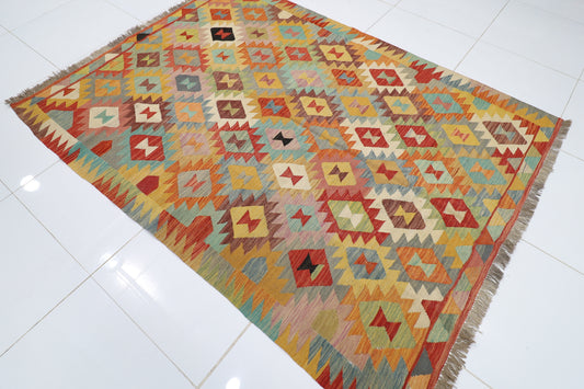 175 x 234 cm | Multicolor Wool Kilim Area Traditional Hand Woven Oriental Carpet