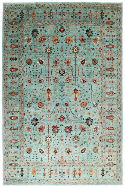 301 x 393 cm | Sultani Turquoise Afghan Tribal Hand Knotted Veg Dye Wool carpet