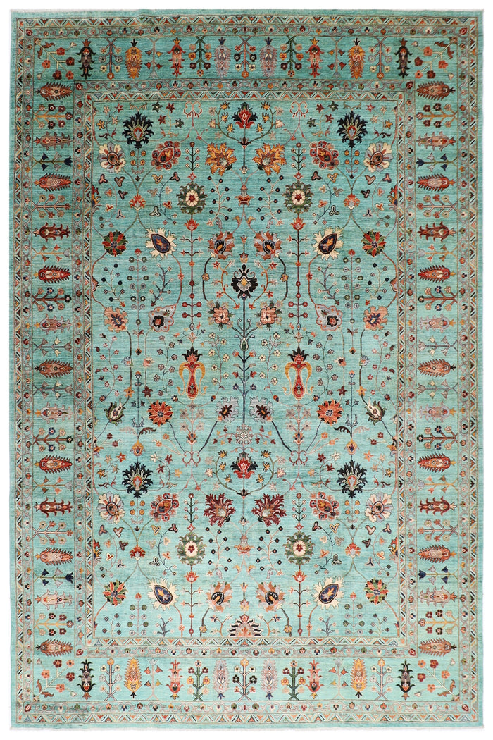 301 × 393 سم | سجادة صوف أفغانية تركواز سلطاني منسوجة يدويًا وصبغة نباتية