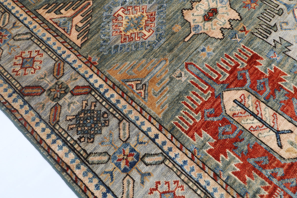 121 x 181 cm | Geometric Design Hand Knotted Veg Dye Wool Afghan Carpet