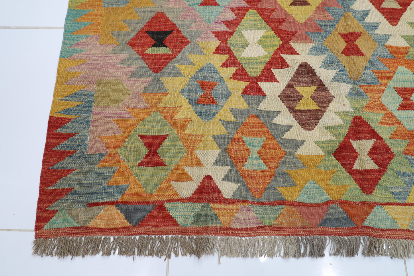 175 x 234 cm | Multicolor Wool Kilim Area Traditional Hand Woven Oriental Carpet