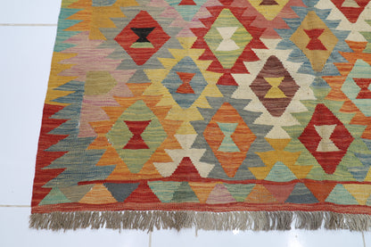 175 x 234 cm | Multicolor Wool Kilim Area Traditional Hand Woven Oriental Carpet