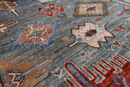 121 x 181 cm | Geometric Design Hand Knotted Veg Dye Wool Afghan Carpet