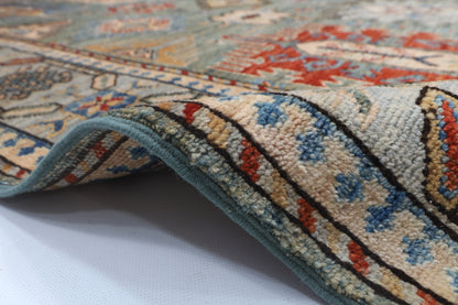 121 x 181 cm | Geometric Design Hand Knotted Veg Dye Wool Afghan Carpet