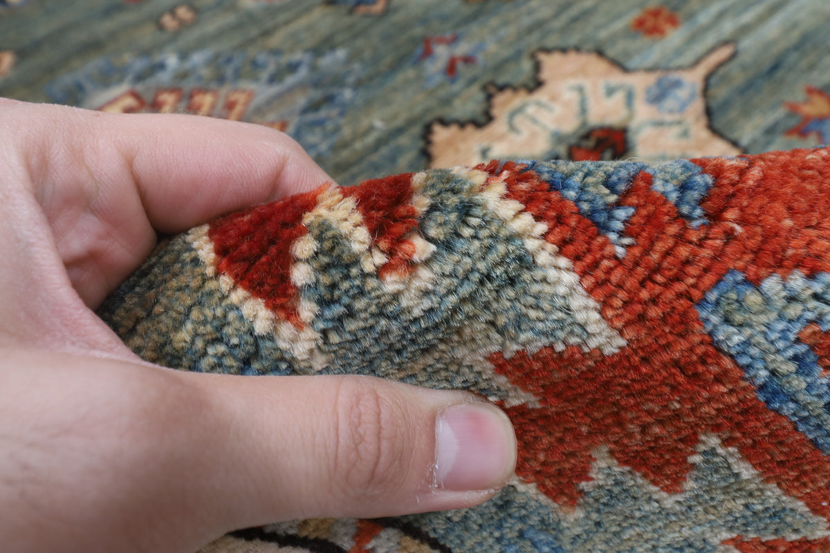 121 x 181 cm | Geometric Design Hand Knotted Veg Dye Wool Afghan Carpet