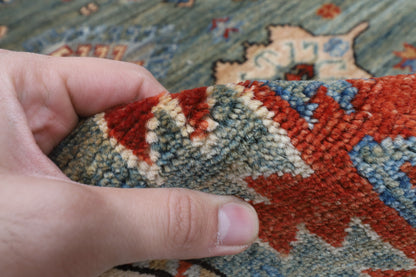 121 x 181 cm | Geometric Design Hand Knotted Veg Dye Wool Afghan Carpet