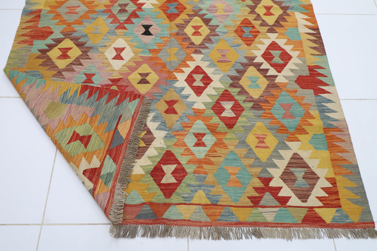 175 x 234 cm | Multicolor Wool Kilim Area Traditional Hand Woven Oriental Carpet