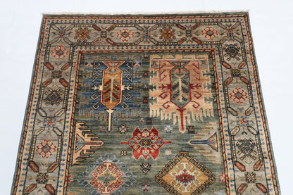 121 x 181 cm | Geometric Design Hand Knotted Veg Dye Wool Afghan Carpet