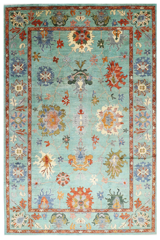 299 x 431 cm | Oushak Turquoise Afghan Tribal Hand Knotted Veg Dye Wool carpet