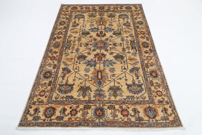 151 x 210 cm | Tribal Beige Design Hand Knotted Veg Dye Wool Afghan Carpet