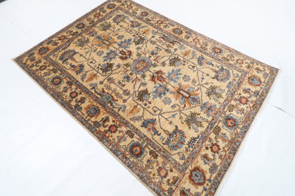151 x 210 cm | Tribal Beige Design Hand Knotted Veg Dye Wool Afghan Carpet