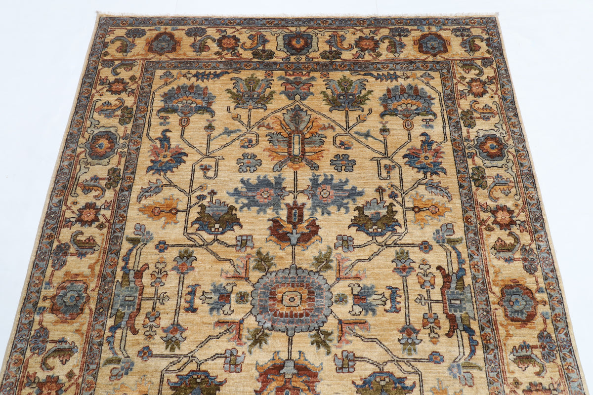 151 x 210 cm | Tribal Beige Design Hand Knotted Veg Dye Wool Afghan Carpet