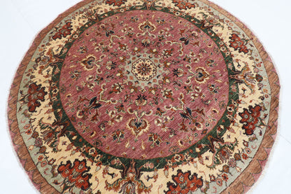 202 x 204 cm | Floral Pink Round Design Hand Knotted Veg Dye Wool Afghan Carpet
