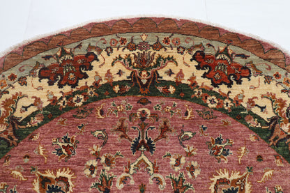 202 x 204 cm | Floral Pink Round Design Hand Knotted Veg Dye Wool Afghan Carpet