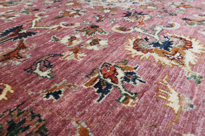 202 x 204 cm | Floral Pink Round Design Hand Knotted Veg Dye Wool Afghan Carpet