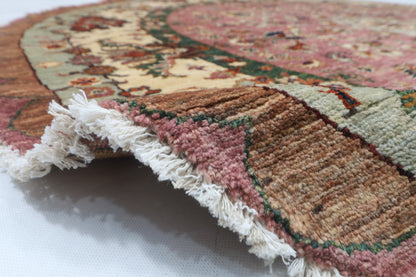 202 x 204 cm | Floral Pink Round Design Hand Knotted Veg Dye Wool Afghan Carpet